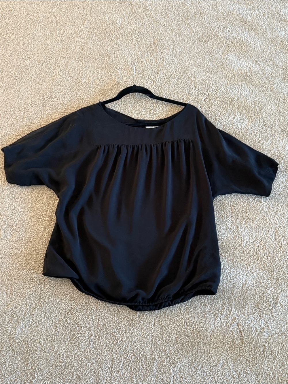 LOFT Black Gathered Short Sleeve Blouse Women’s Size Large